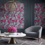 Milana Hot Pink and Grey floral wallpaper design from Olenka  living room image