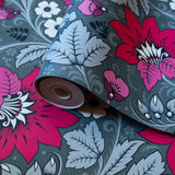 Milana Hot Pink and Grey floral wallpaper design from Olenka  roll image