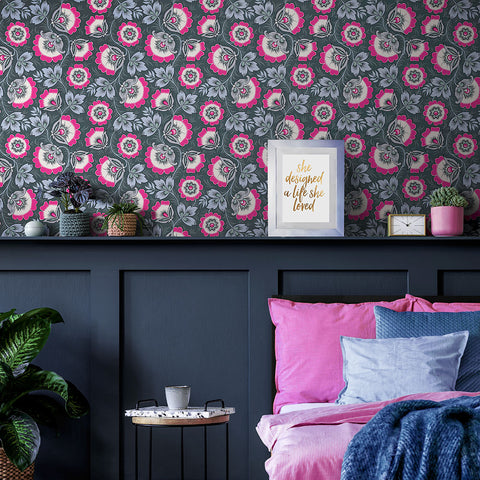 Neva Pink & Grey Wallpaper